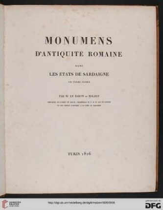 Monumens d'antiquité romaine dans les Etats de Sardaigne en terre-ferme