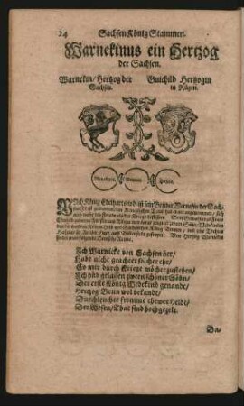 Wappen. Warnekin/ Hertzog der Sachsen. und Guichild Hertzogin in Rügen.