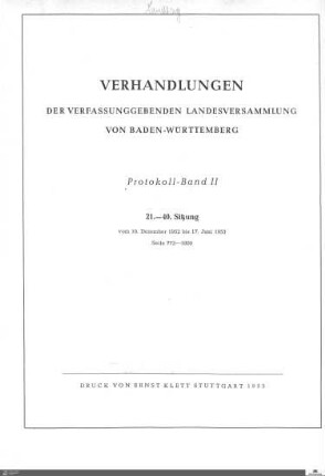 2: Verfassunggebende Landesversammlung Baden-Württemberg, Protokolle, 1952-1953, Bd. 2