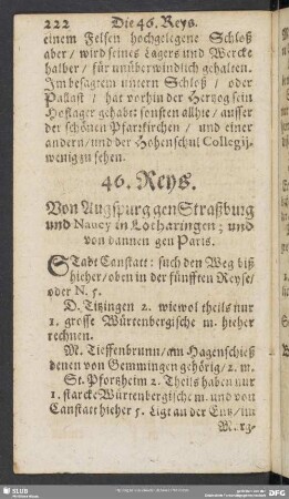 46. Reys. Von Augspurg gen Straßburg und Naucy in Lotharingen; und von dannen gen Paris