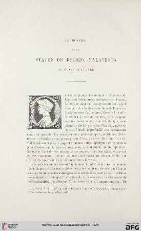 2. Pér. 27.1883: Le dossier de la statue de Robert Malatesta au Musée du Louvre
