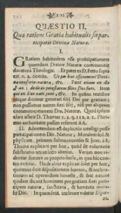 Quaestio II. Qua ratione Gratia habitualis sit participatio Divinae Naturae.