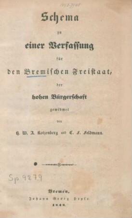 Schema zu einer Verfassung für den bremischen Freistaat