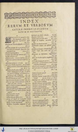 Index Rerum Et Verborum Catenae Prioris Graecorum Patrum In Matthaeum.