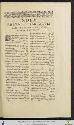 Index Rerum Et Verborum Catenae Prioris Graecorum Patrum In Matthaeum.