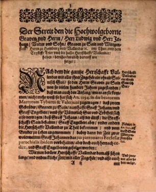 Relation brevis et status modernus causae Valendariensis inter SainWittgenstein et Trier