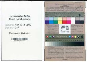 Entnazifizierung Heinrich Dickmann , geb. 07.02.1888 (Schlosser)