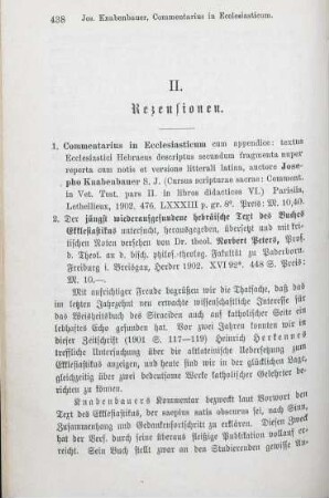 438-440 [Rezension] Knabenbauer, Josef, Commentarius in Ecclesiasticum