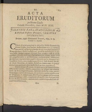 N. XII. [...] Calendis Decembris Anno M DC XCIII.