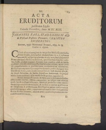 N. XII. [...] Calendis Decembris Anno M DC XCIII.