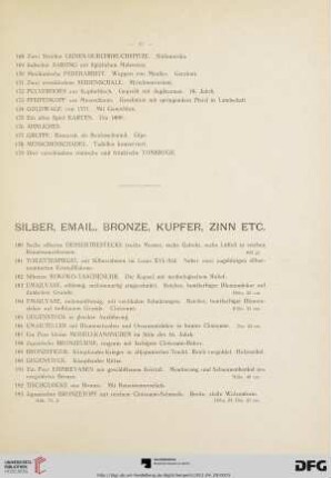 Silber, Email, Bronze, Kupfer, Zinn etc. (Nr. 180-263)