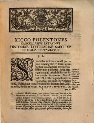 Dissertatio de Xiccone Polentono cancellario Patavino historiae litterariae saec. XV. in Italia instavratore
