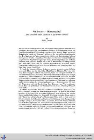 Waldrechte – Herrenrechte? Zur Anatomie eines Konflikts in der frühen Neuzeit.