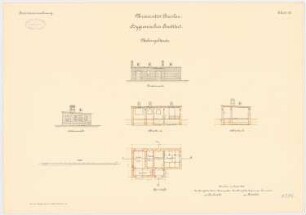 Universität Breslau Medizinische Institute an der Maxstraße. Hygienisches Institut: Nebengebäude: Grundriss Längsschnitt Querschnitt Seitenansicht Vorderansicht 1:100