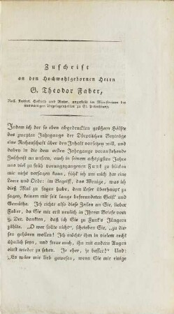 Zuschrift an den Hochwohlgebornen Herrn G. Theodor Faber ...