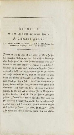 Zuschrift an den Hochwohlgebornen Herrn G. Theodor Faber ...