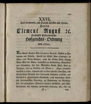 XXVI. Hofstifts Paderbornische Hofgerichts-Ordnung von 1720.