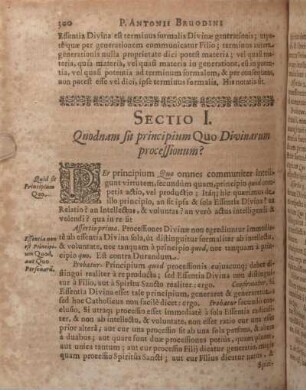 Sectio I. Quodnam sit principium Quo Divinarum processionum?