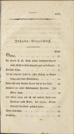 Inhalts-Verzeichniß
