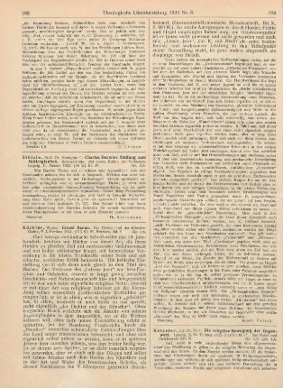 183 [Rezension] Stölzle, Remigius, Charles Darwins Stellung zum Gottesglauben. Rektoratsrede