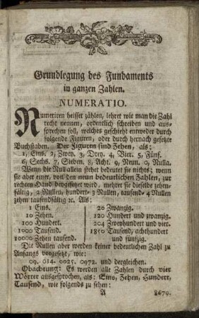 Grundlegung des Fundaments in ganzen Zahlen.