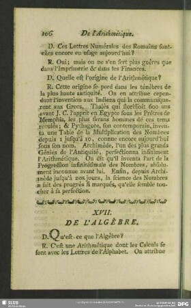 XVII. De L'Algèbre