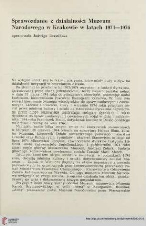 12: Sprawozdanie z działalności Muzeum Narodowego w Krakowie w latach 1974-1976