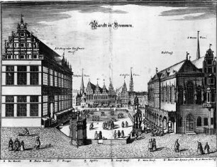 Ansicht des Marktplatzes in Bremen : Ansicht des Marktplatzes in Bremen. Druck (1640; M. Merian d. Ä.)