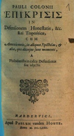 Epicrisis in defensionem honestatis