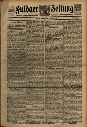 Erste Ausgabe vom Samstag, den 18. April 1908.