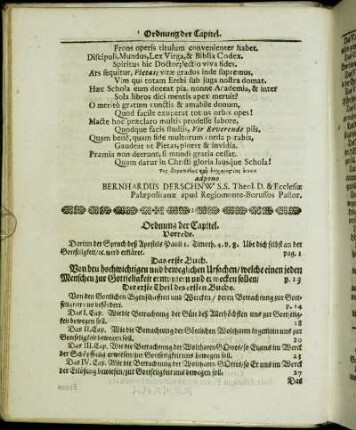 Ordnung der Capitel.