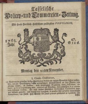47. Stueck, Montag den 21ten November 1763