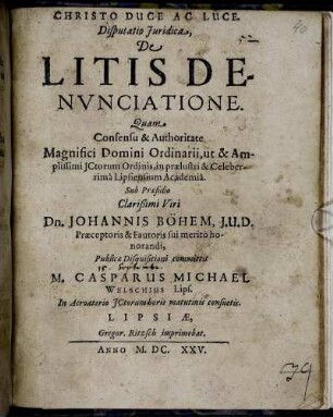 Disputatio Iuridica, De Litis Denunciatione