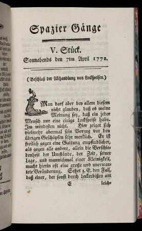 V. Stück. Sonnabends den 7ten April 1772.
