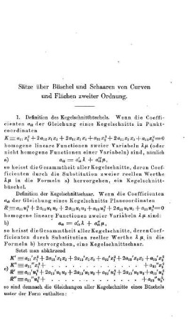 Sätze über Büschel und Schaaren von Curven und Flächen zweiter Ordnung.