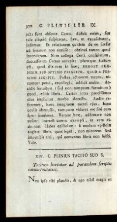 XIV. C. Plinius Tacito Suo S.