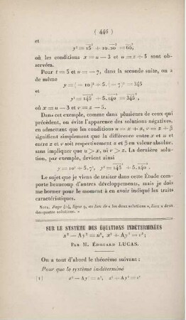 Sur le système des équations indéterminées ...