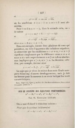 Sur le système des équations indéterminées ...