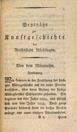 Beyträge zur Kunstgeschichte der Reichsstadt Nördlingen. 6/7, Von dem Münzwesen