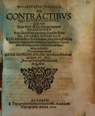 Dissertatio Iuridica De Contractibus Qui Re Perficiuntur