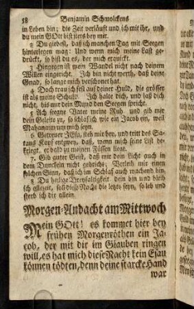 68-79, Morgen-Segen am Donerstag. Abend-Andacht am Donerstage.