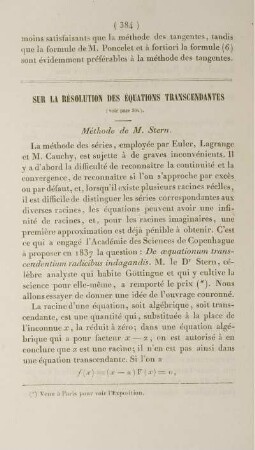 Sur la résolution des équations transecendantes.