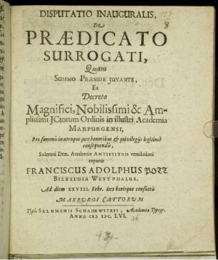 Disputatio Inauguralis, De Praedicato Surrogati