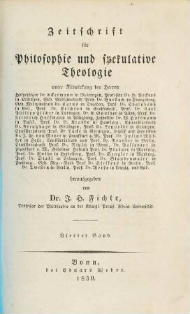 Zeitschrift für Philosophie und spekulative Theologie. 4. 1839