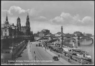 Dresden. Brühlsche Terrasse und Dampferanlegestelle