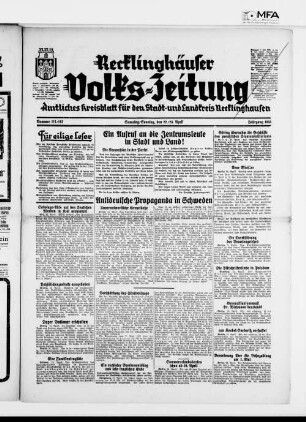 Recklinghäuser Volks-Zeitung : Heimatblatt für den Stadt- und Landkreis Recklinghausen