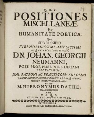 Positiones Miscellaneae Ex Humanitate Poetica