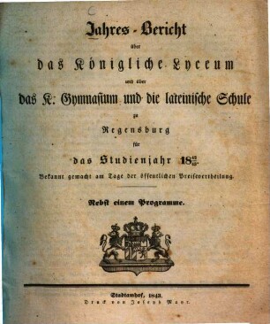 Jahres-Bericht. 1842/43 (1843)