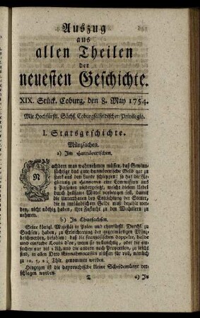 XIX. Stück. Coburg, den 8. May. 1754.