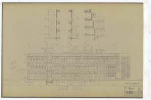 Zentralbibliothek der Landbauwissenschaft, Bonn Neubau: Schnitt 8, 9, 10, Nord-West Ansicht, Verschindelung, 1:50